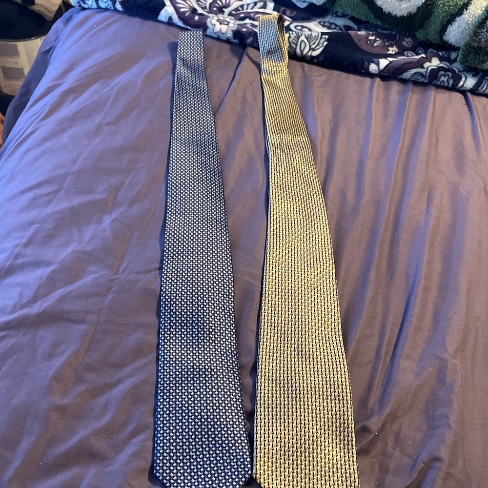 2 Arrow Patterned 100% Silk Neckties - Men's Classic Blue Beige Business Career